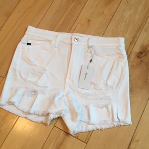 Kancan White Distressed Freyed Hem Shorts